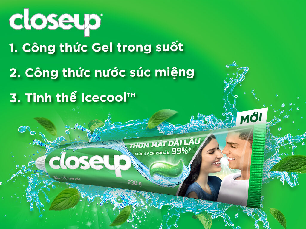 Kem Đánh Răng Close Up Tinh Thể Băng Tuyết  Bạc Hà 230g. 