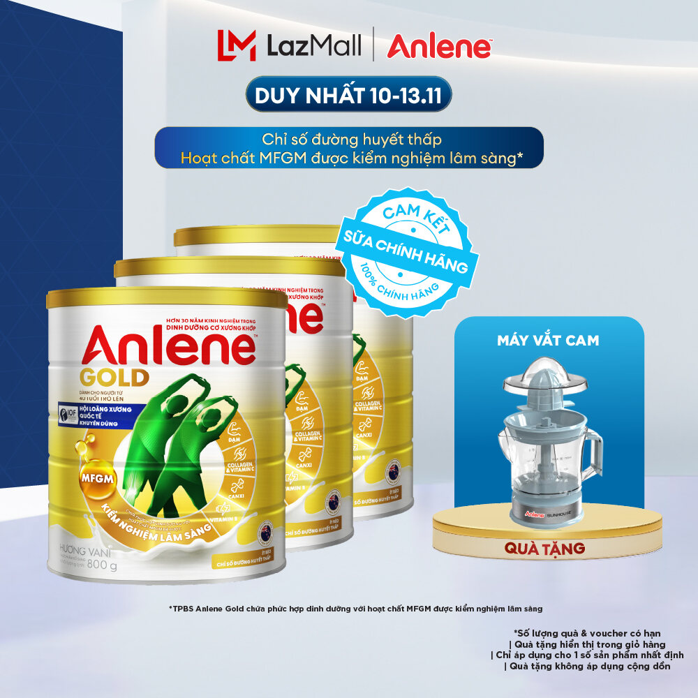 [Voucher giảm đến 16%][FREESHIP 0Đ TOÀN QUỐC] Combo 3 Sữa Bột Anlene Gold Hương Vani 800G