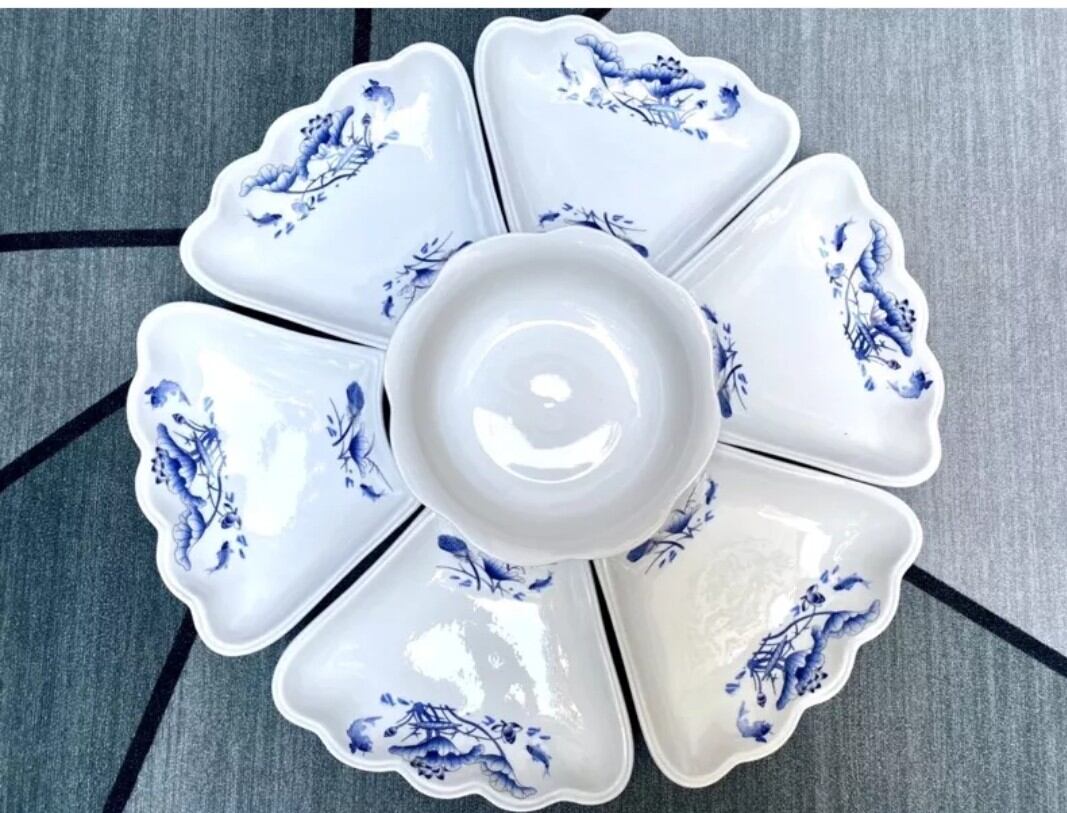 Bộ bát đĩa Hoa Mặt Trời Minh Châu hoa Xanh cao cấp Shop Bin Ben