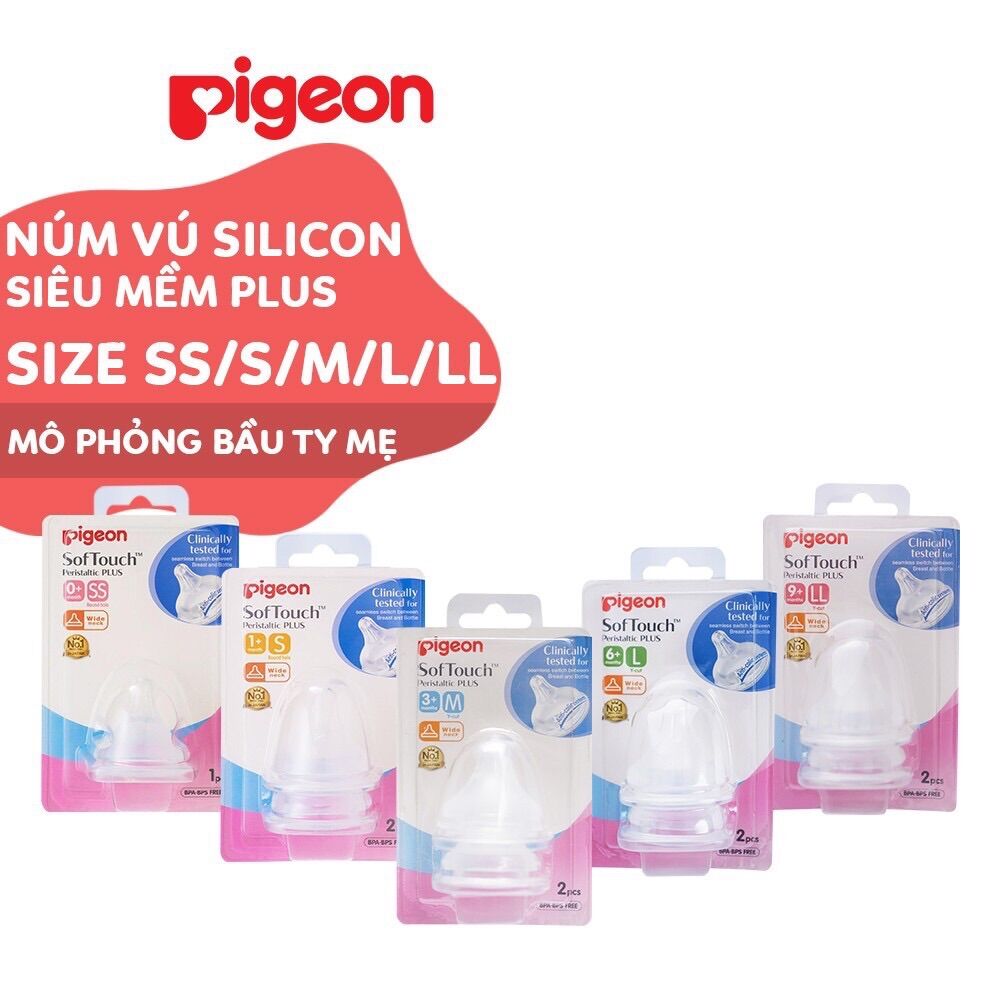 Vỉ 2 núm ti pigeon cổ rộng size L