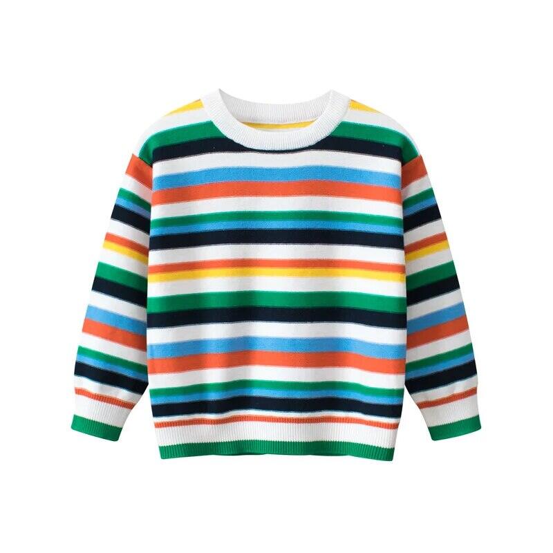 27 trẻ em áo len dệt kim mùa thu quần áo sọc cotton áo sơ mi nam mềm mại phong cách hàn quốc cổ tròn