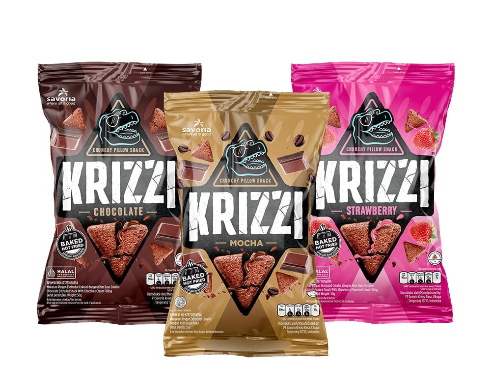 Snack nhân kem Crunchy Pillow Krizzi Indonesia đủ vị gói 50g