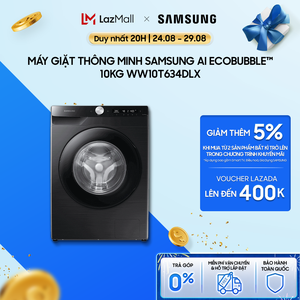 Máy giặt thông minh Samsung AI Ecobubble™ với Ngăn giặt xả tự động 10 kg WW10T634DLX/SV