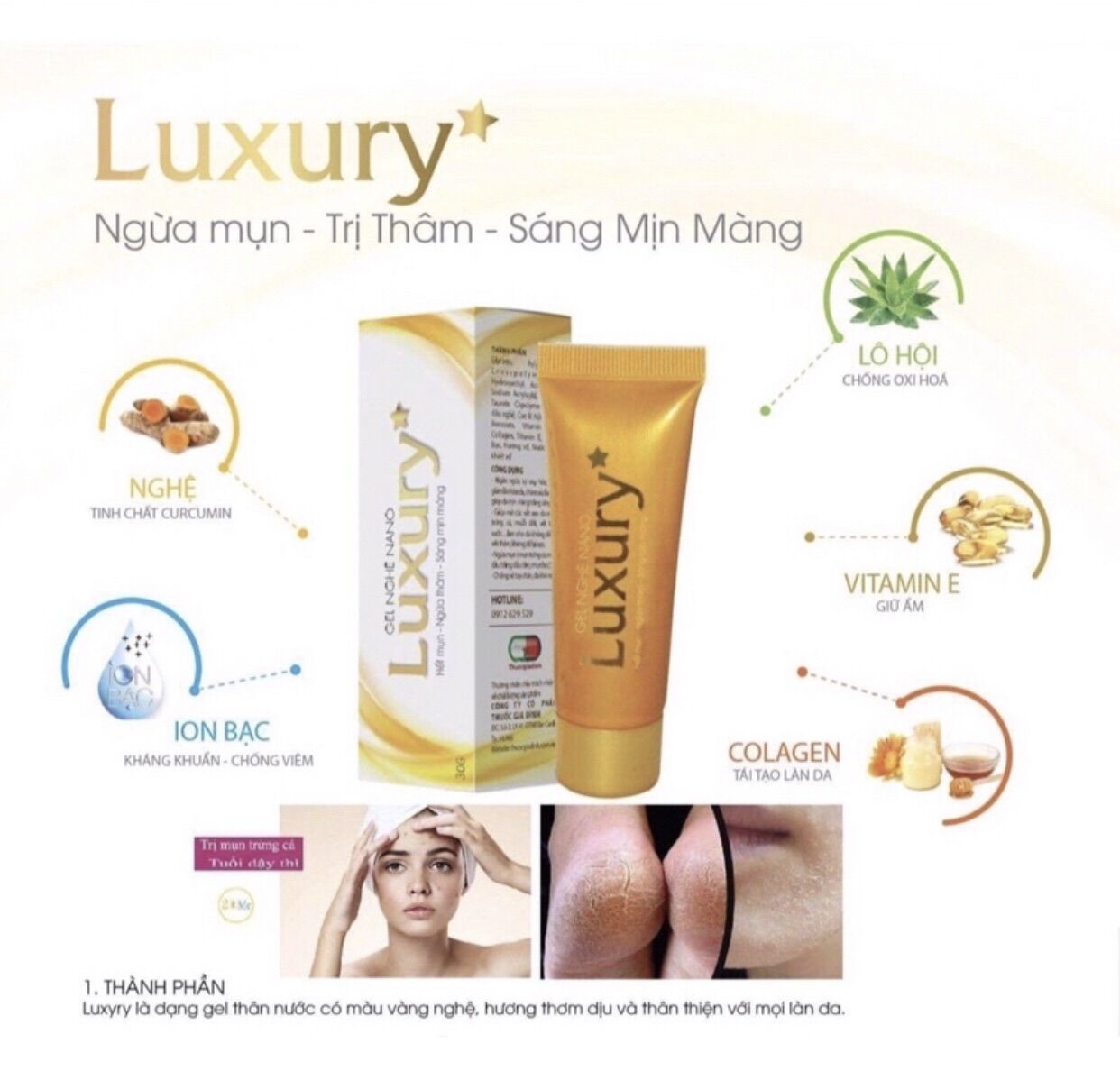 Gel nghệ curcumin ngừa mụn, mờ thâm sẹo luxury nano