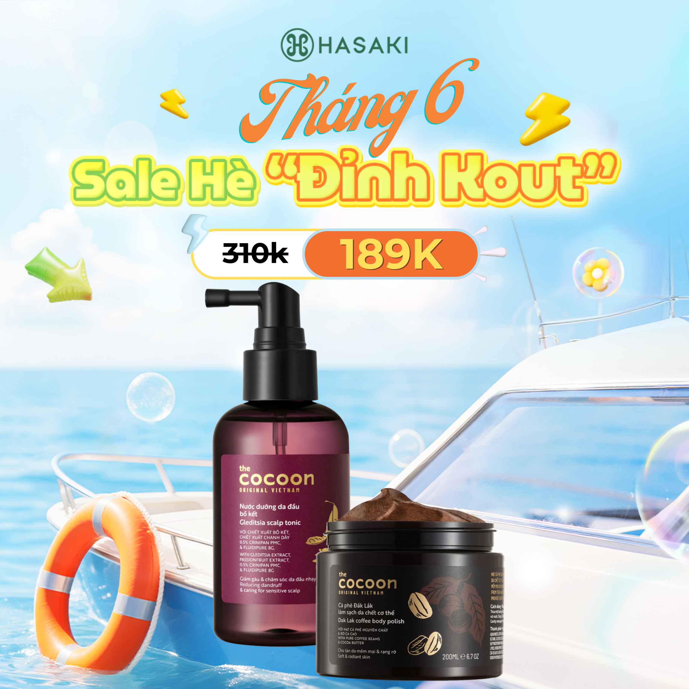 [SIÊU GIẢM GIÁ] Combo Cocoon Tẩy Da Chết Toàn Thân Cà Phê Đắk Lắk 200ml + Nước Dưỡng Tóc Bồ Kết Giảm Gàu 140ml Hasaki Sản Phẩm Chính Hãng