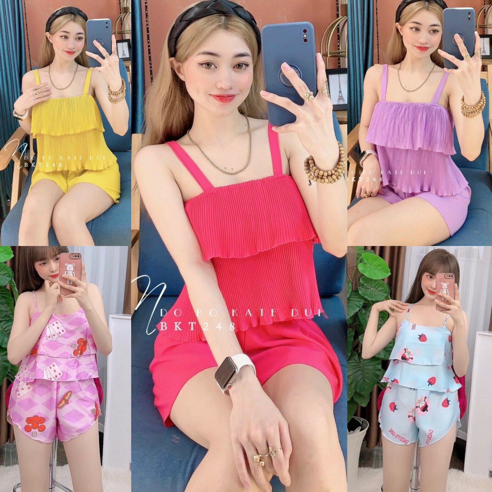 Đồ bộ lụa dễ thương mặc nhà cho nữ . M71