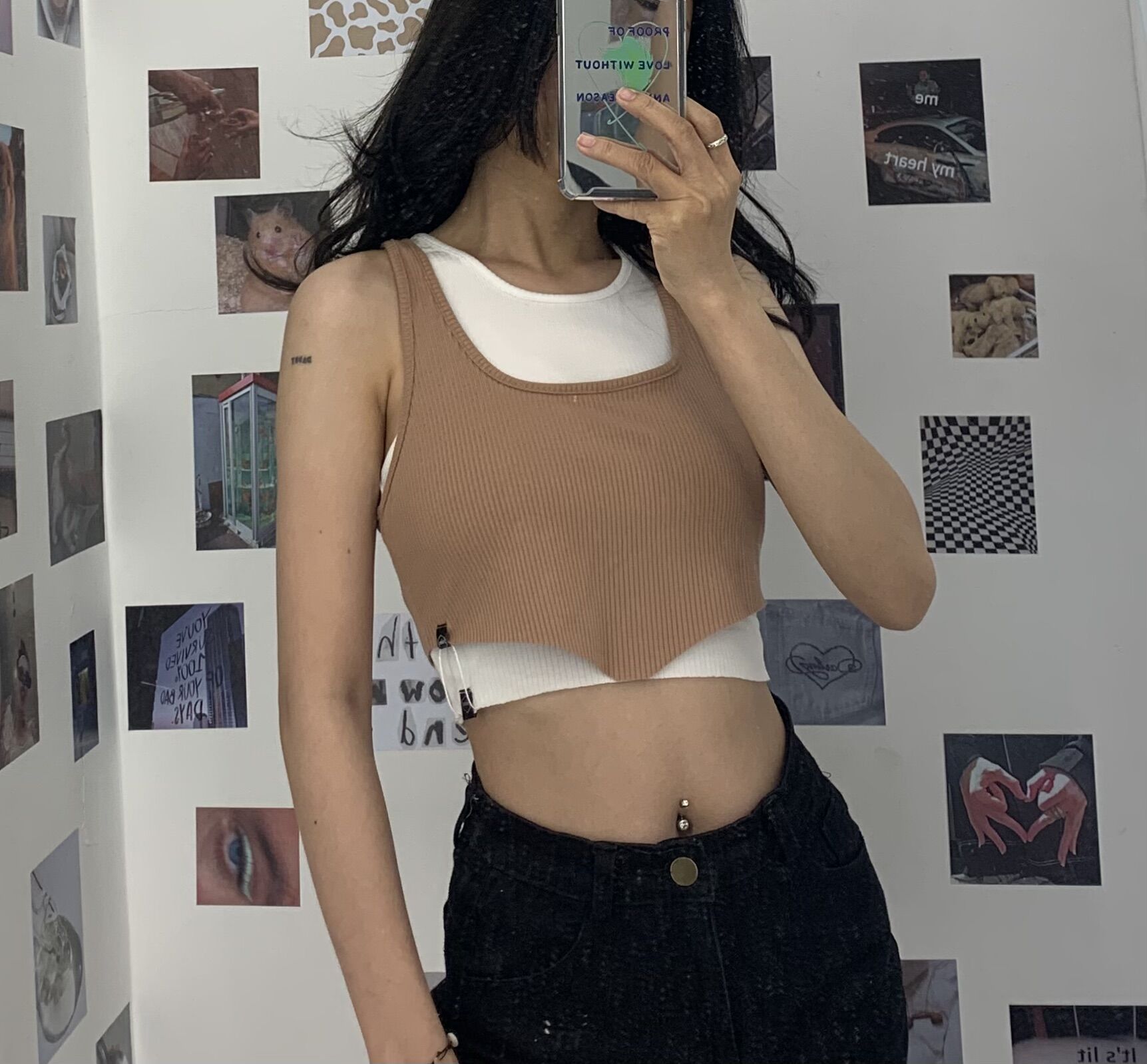 SP001135 Set Áo Tank Top Nâu Trắng