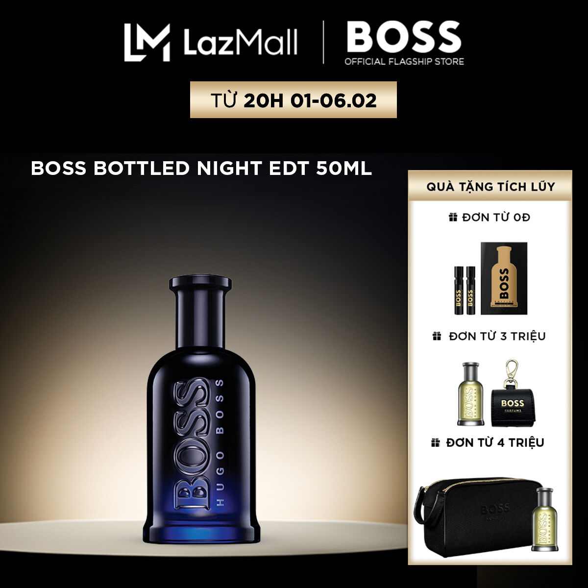 [VALENTINE SALE | MUA 2 GIẢM 8% + VOUCHER ĐẾN 20% + QUÀ ĐẾN 3 TRIỆU] Nước hoa Nam BOSS Bottled Night EDT 50ml