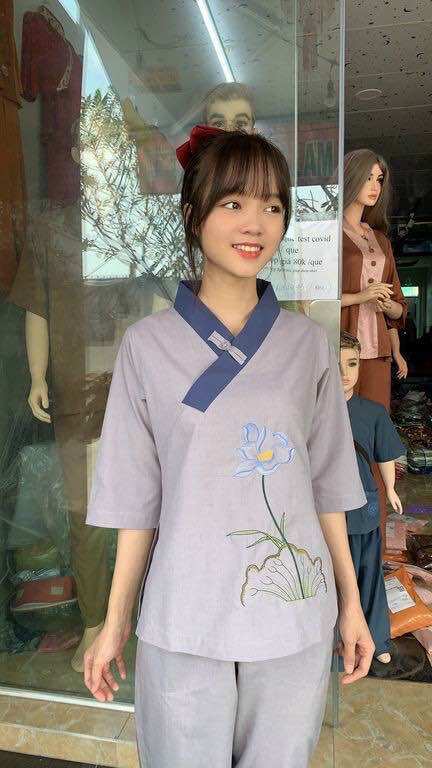 Đồ Lam Đi Chùa _ Mẫu một nút kate