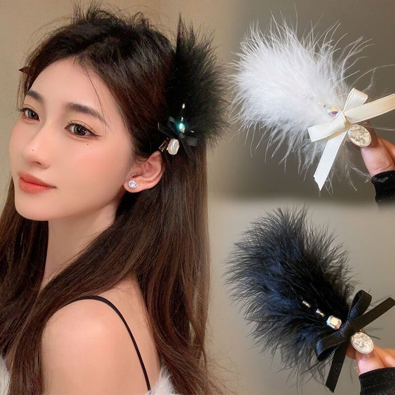 Kẹp Tóc Nơ Phối Lông Vũ Xinh Xắn Tiểu Thư
