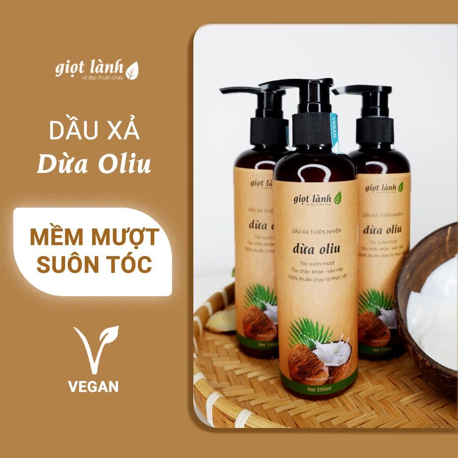 Dầu xả thiên nhiên dừa oliu - Giảm xơ rối, chẻ ngọn Giọt Lành 250ml