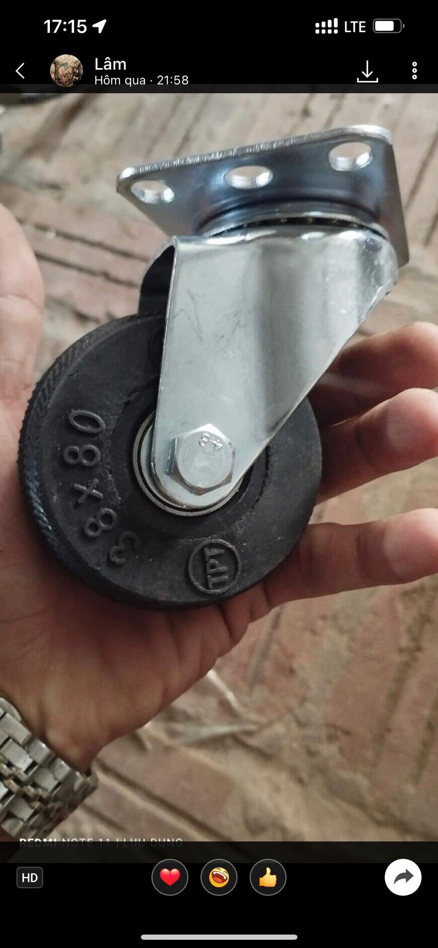 Bánh xe 80x38mm cao su đen