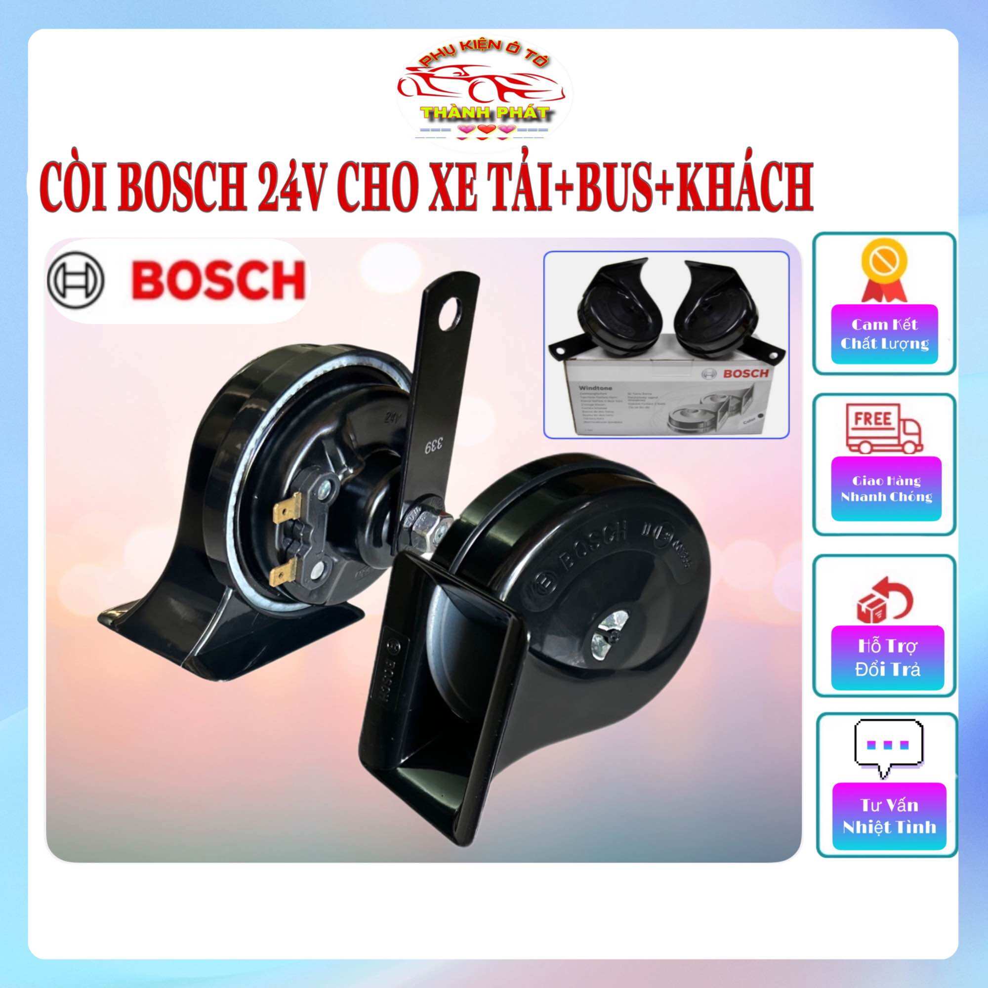 Còi sên ô tô 24v bosch chính hãng dành cho xe tải xe bus xe khách - kèn sò bosch mã 0986ah0454 bh 1 năm