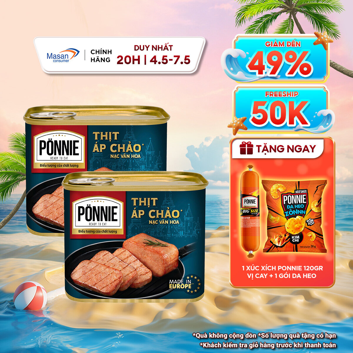 Combo 2 Thịt Áp Chảo Ponnie 340g