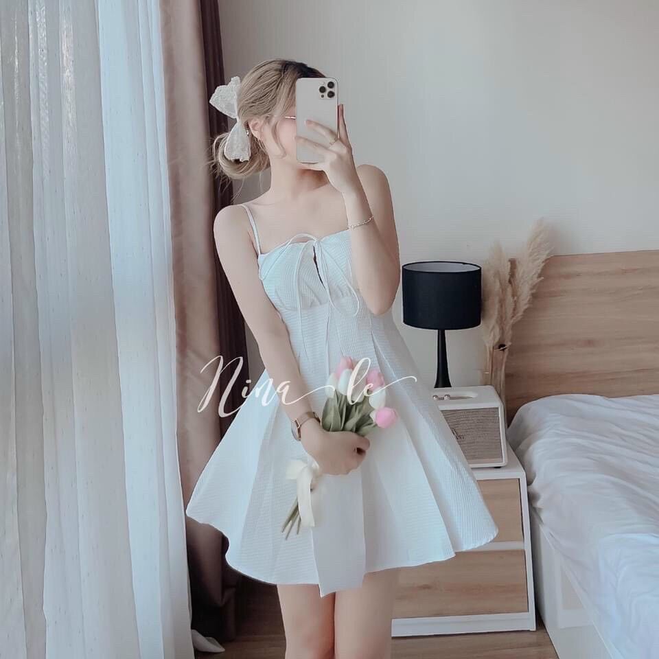 Đầm kiểu hai dây đầm xoè chất qc from dưới 50kg