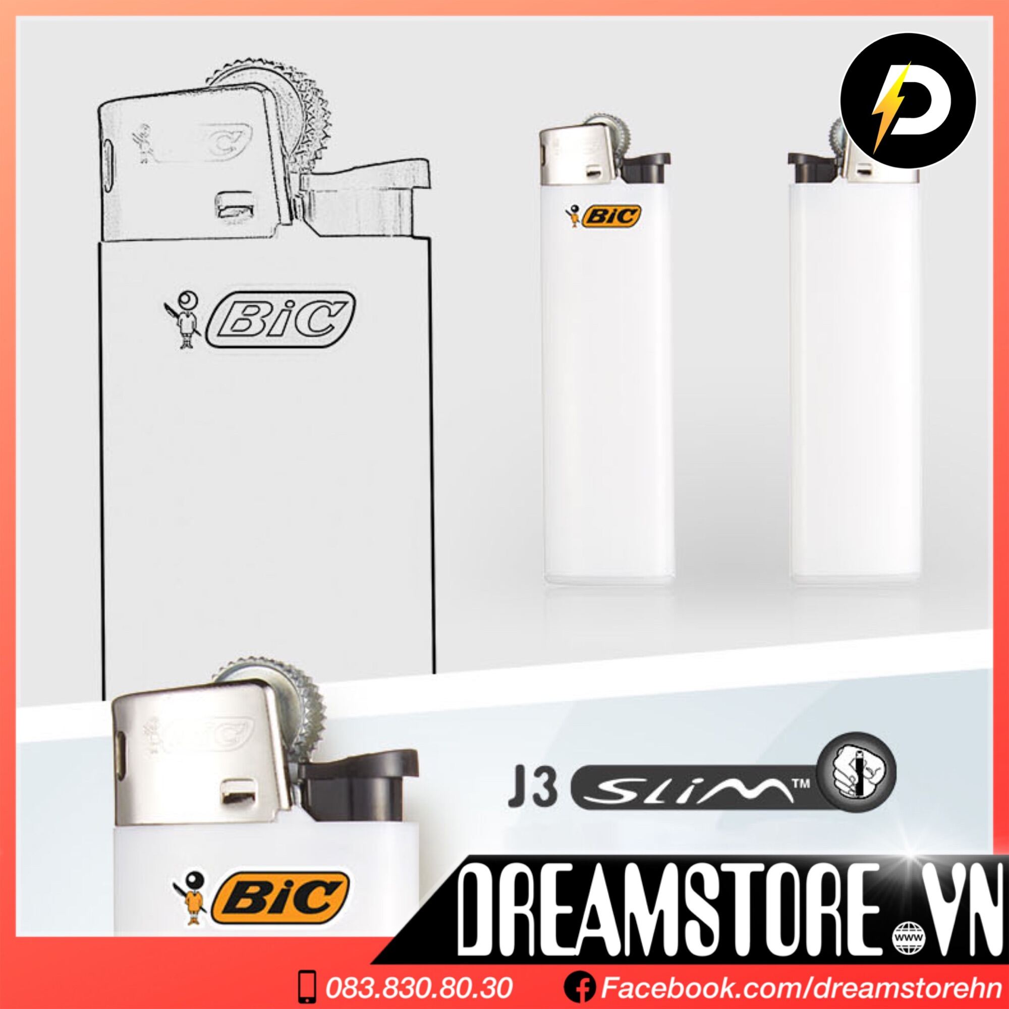 Bật Lửa BiC j3 Slim - Màu Trắng