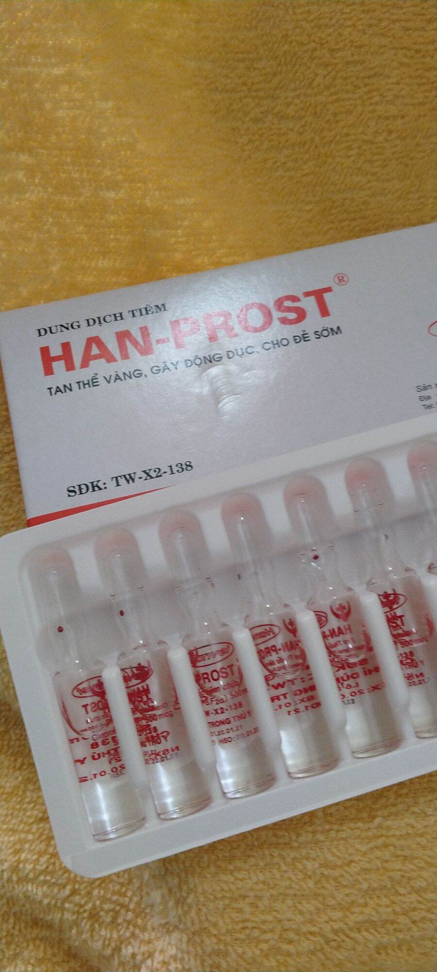 tan thể vàng,đẻ sớm, động dục hanprost 2ml x 10 ống