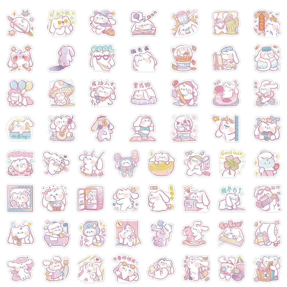 Set 50 - 100 hình dán sticker chống nước thỏ trắng
