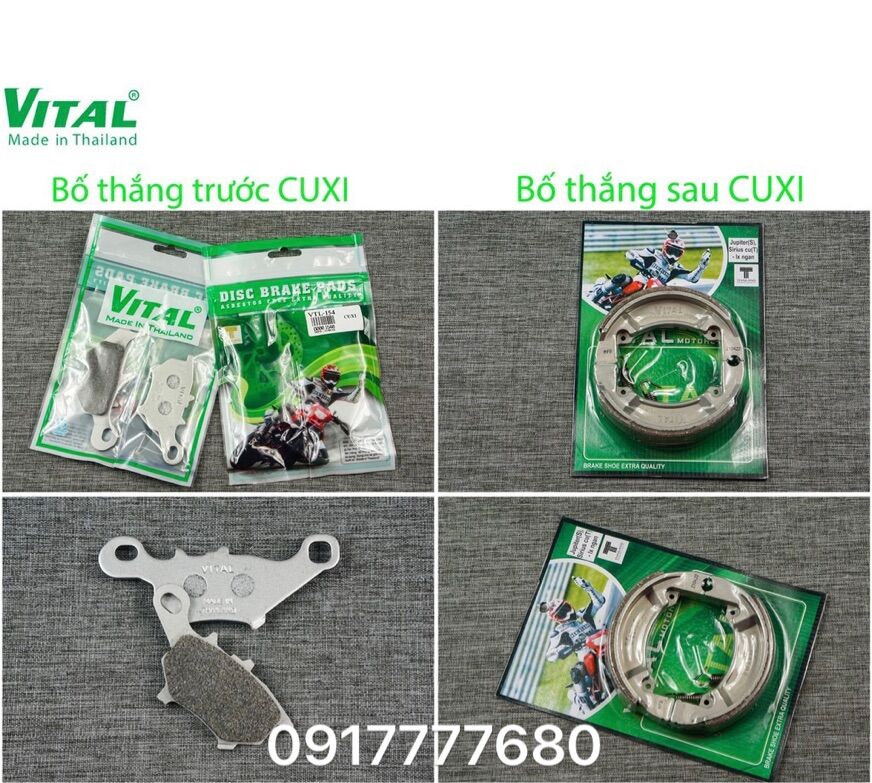 Bố thắng trước + sau cuxi hiệu vital - má phanh xe máy, bố thắng đĩa vital chính hãng thái lan