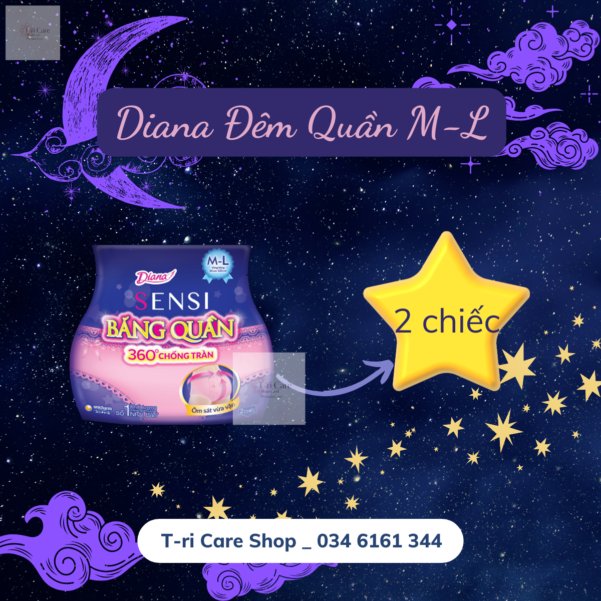 Băng vệ sinh diana sensi ban đêm dạng quần size m-l . gói 2 miếng