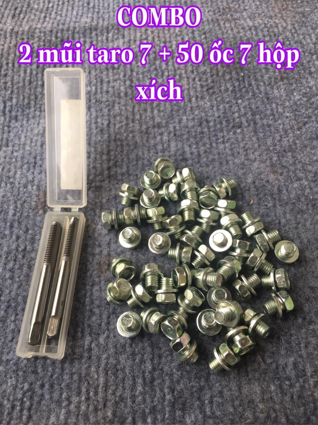 50 ốc hộp xích 7li + taro 7x1.0 khắc phục trờn ren