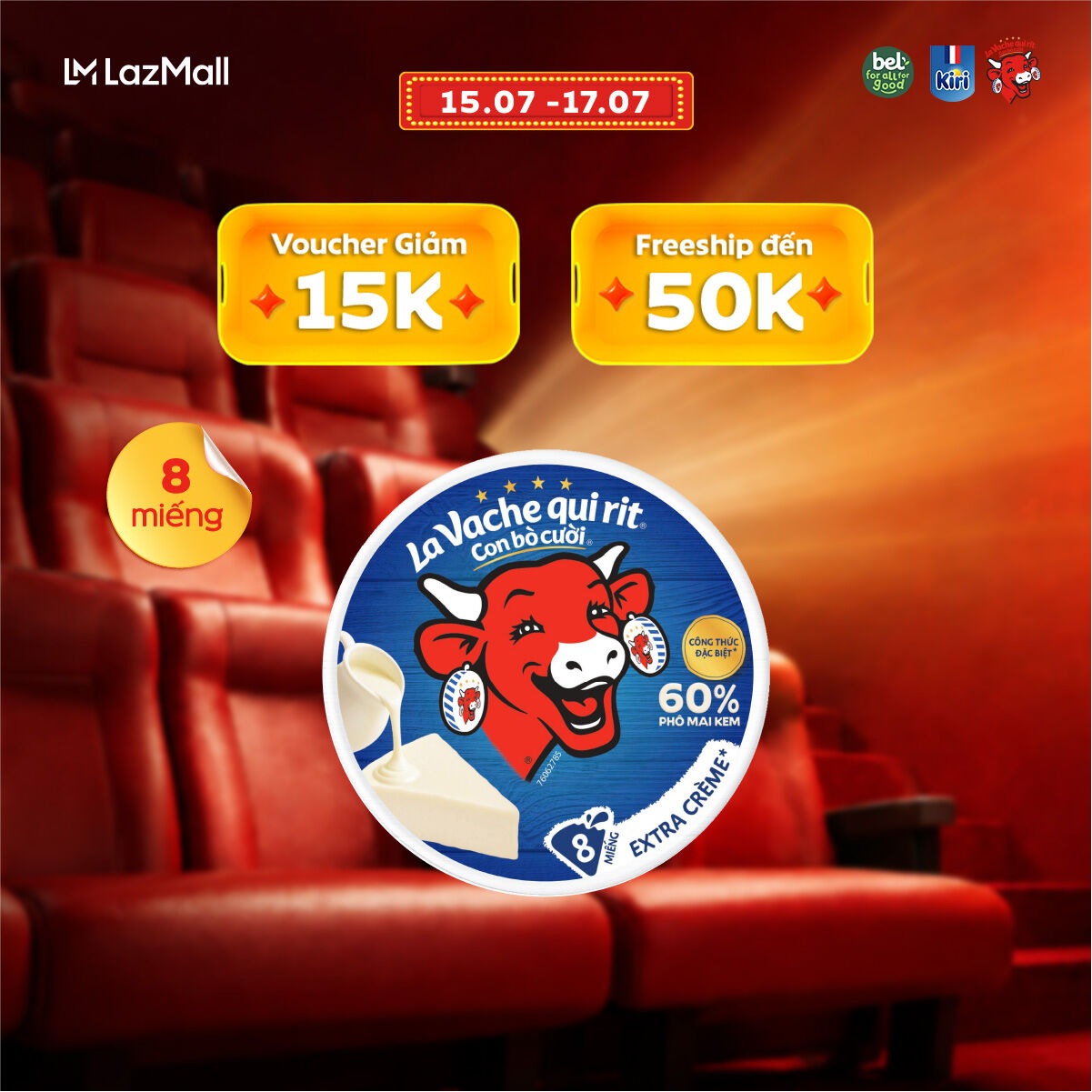 Phô mai Con Bò Cười Extra Crème 8 miếng 112G - La Vache Qui Rit
