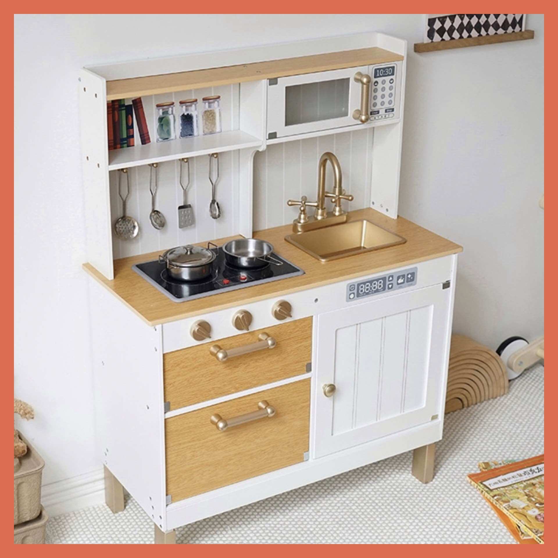 Kệ bếp cao 95cm bằng gỗ cho Bé - Đồ chơi nấu ăn bằng gỗ