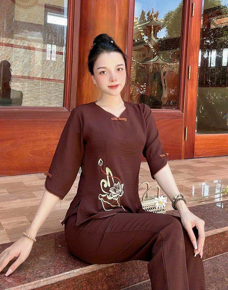 Bộ đồ lam đi chùa vải đũi cho nữ chất mịn mát