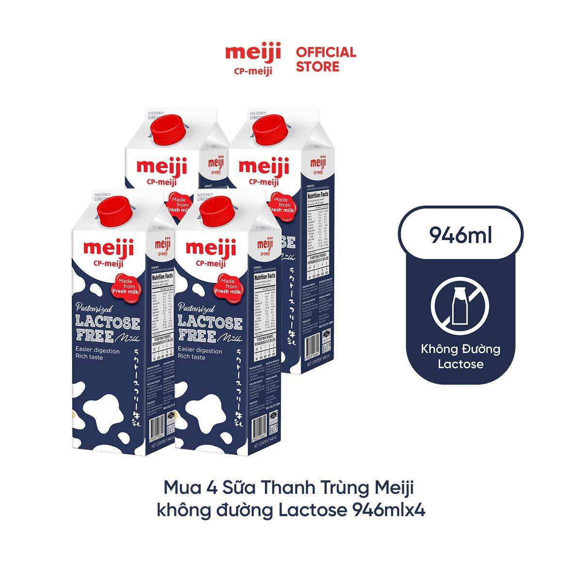 Sữa tươi thanh trùng Meiji không chứa đường Lactose 946ml - Combo 4 hộp
