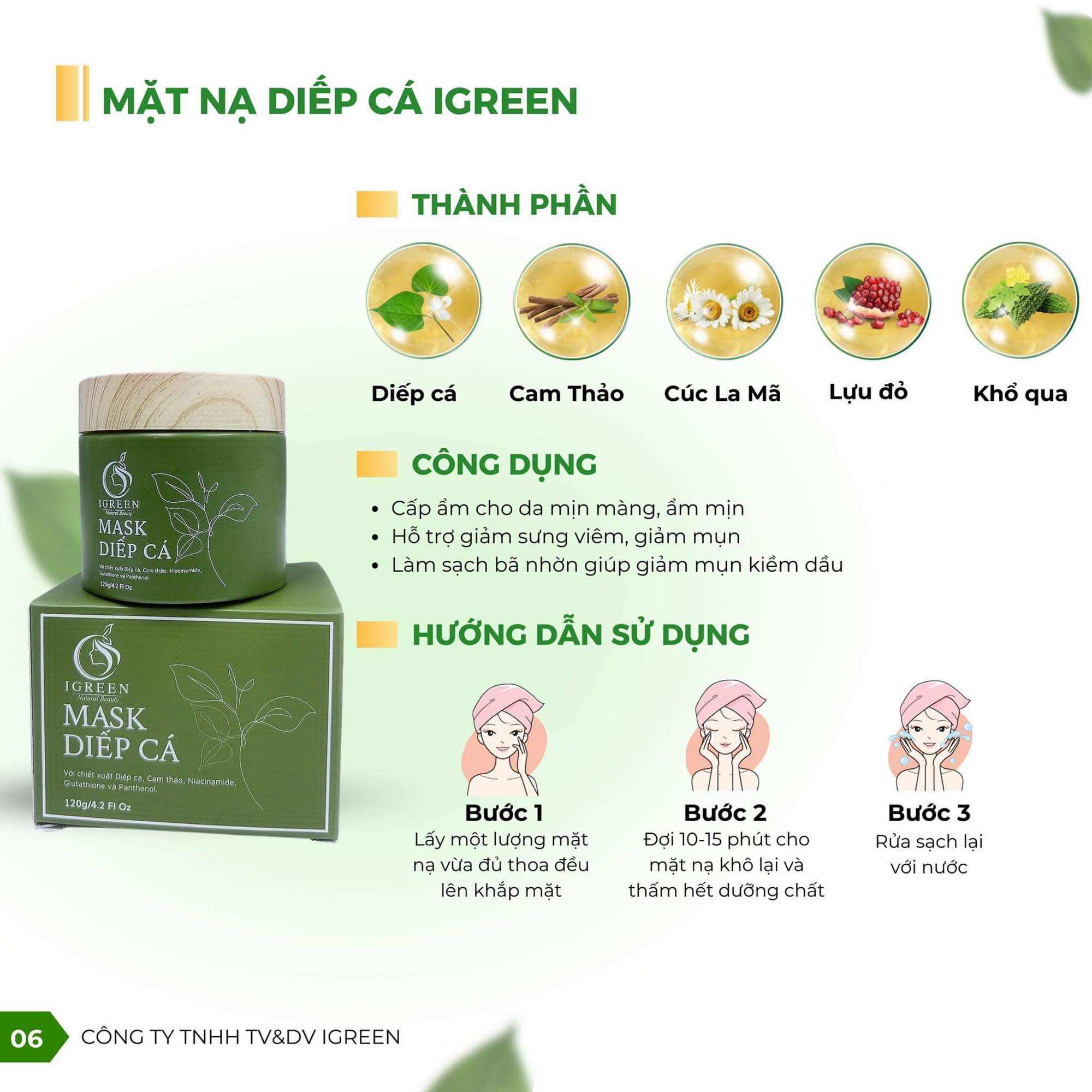 MASK [ MẶT NẠ ] DIẾP CÁ IGREEN GIẢM MỤN -TRẮNG DA-CẤP ẨM