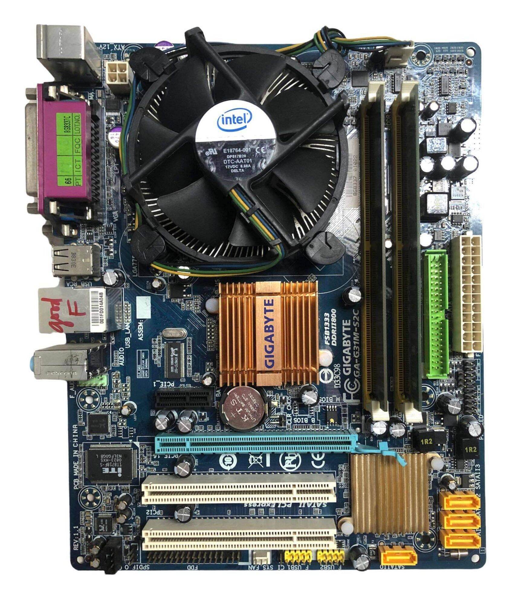 Combo main g31 gigabyte, chip e5xxx, ram 4gb, fan, fe