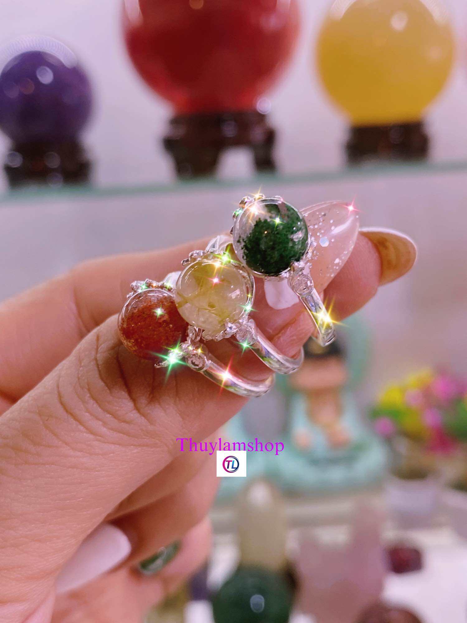 Nhẫn bạc ta mic viên đá ưu linh thiên nhiên bao kiểm định đá quý