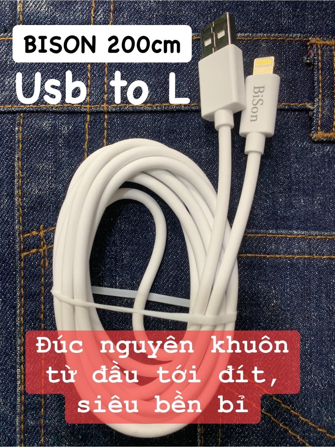 Cáp mập BISON siêu bền 200cm Usb to Lightning cho iPhone iPad