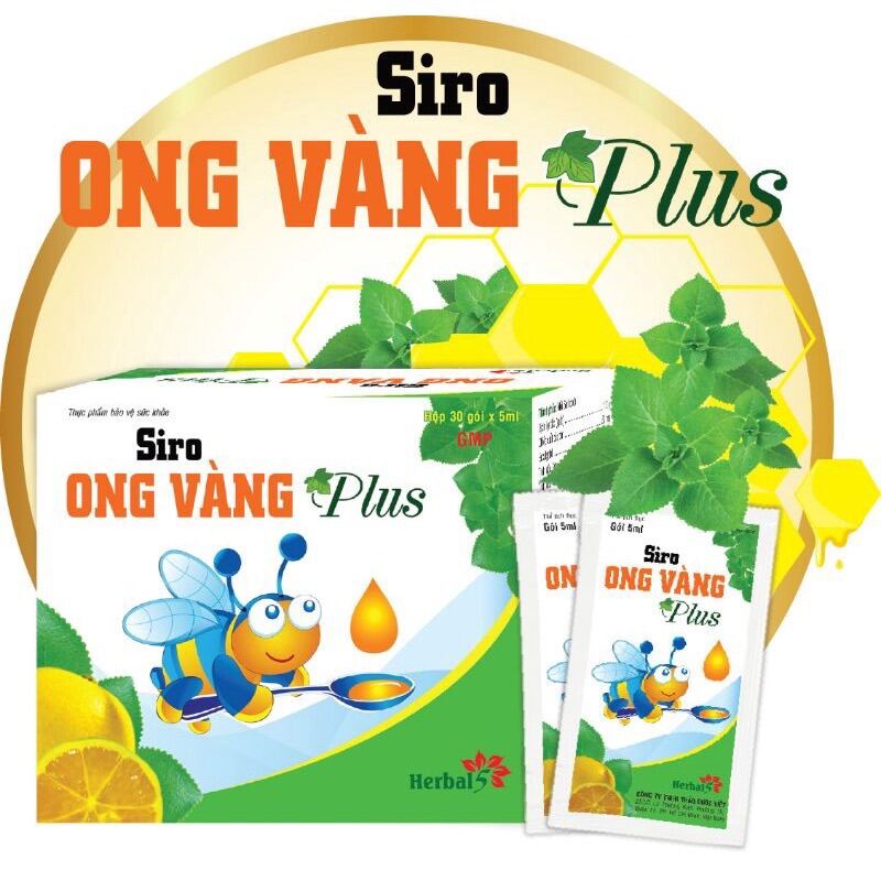 Siro ho Ong Vàng plus Giảm ho-viêm họng-hết khò khèHộp 30 gói x 5ml