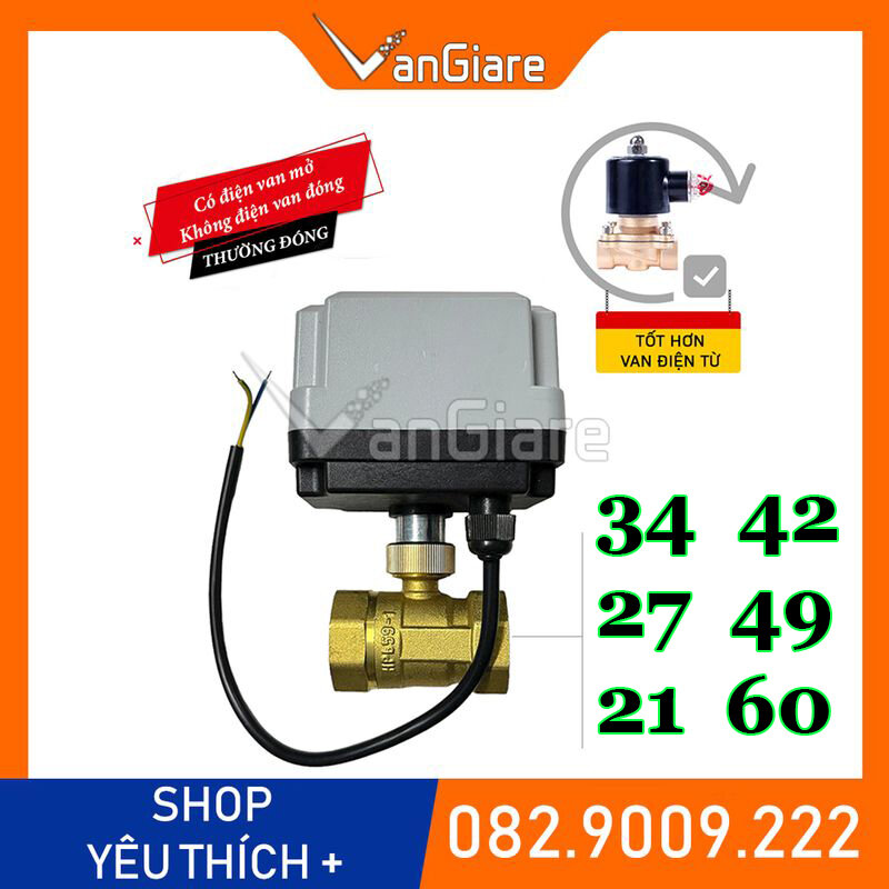 (Có điện van mở) Van bi điện thường đóng 220v 24v 12v ren 21 27 34 42 49 60 - 2 dây