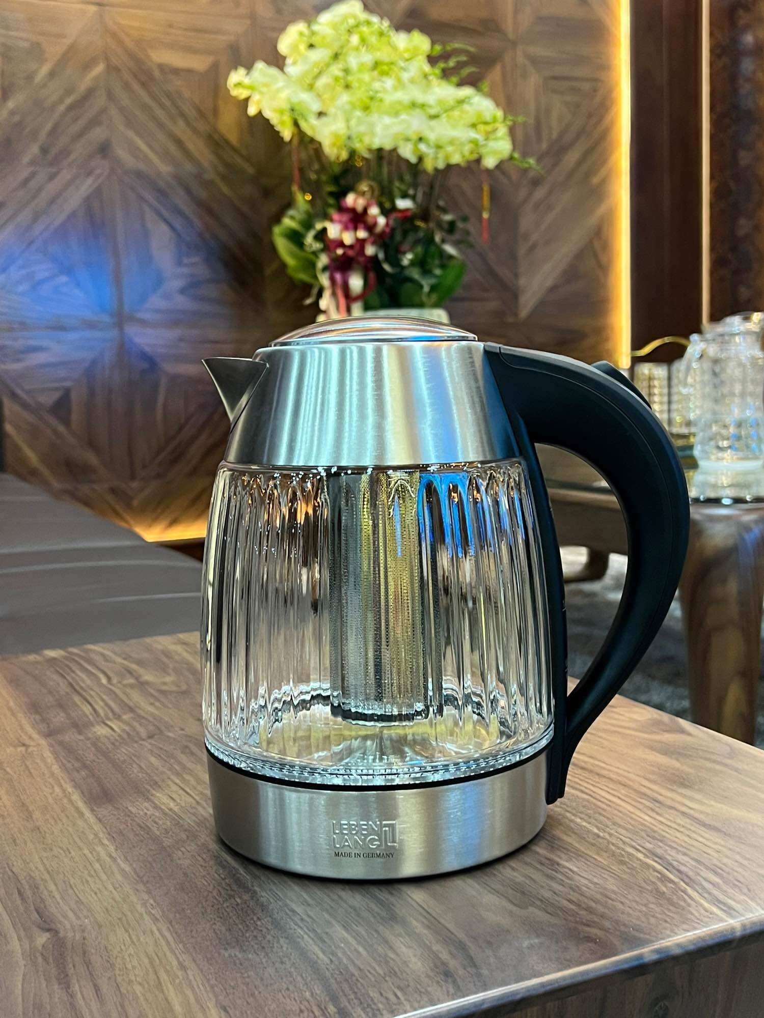 Ấm siêu tốc bình siêu tốc thủy tinh kèm lọc trà LEBENLANG hàng đức1.8 lít