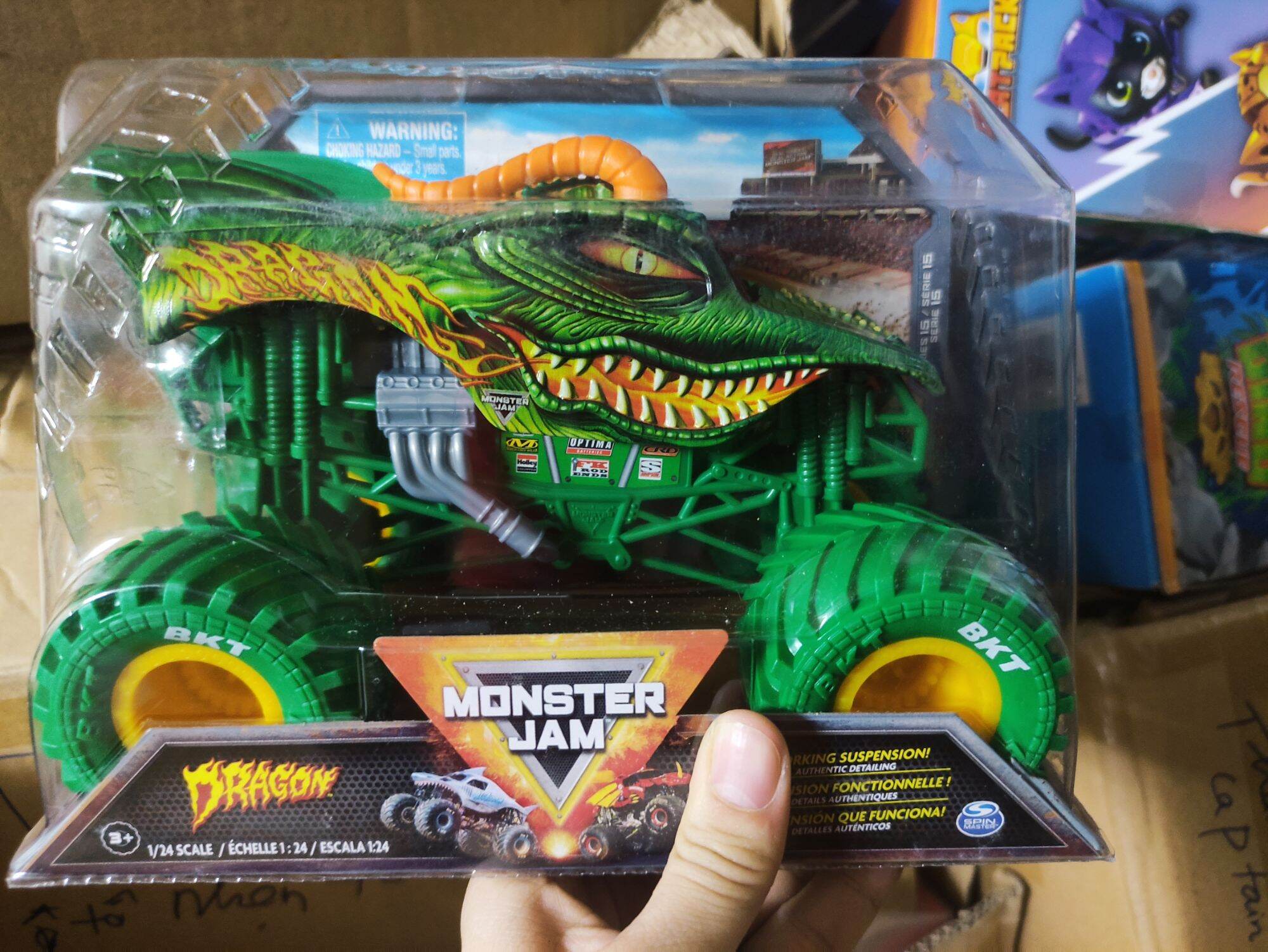 Xe Monster Jam mẫu cá sấu xanh bánh xanh size 1:24