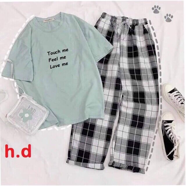 Bộ áo tought me tell me cá tính và quần kẻ đen MYYY SHOP