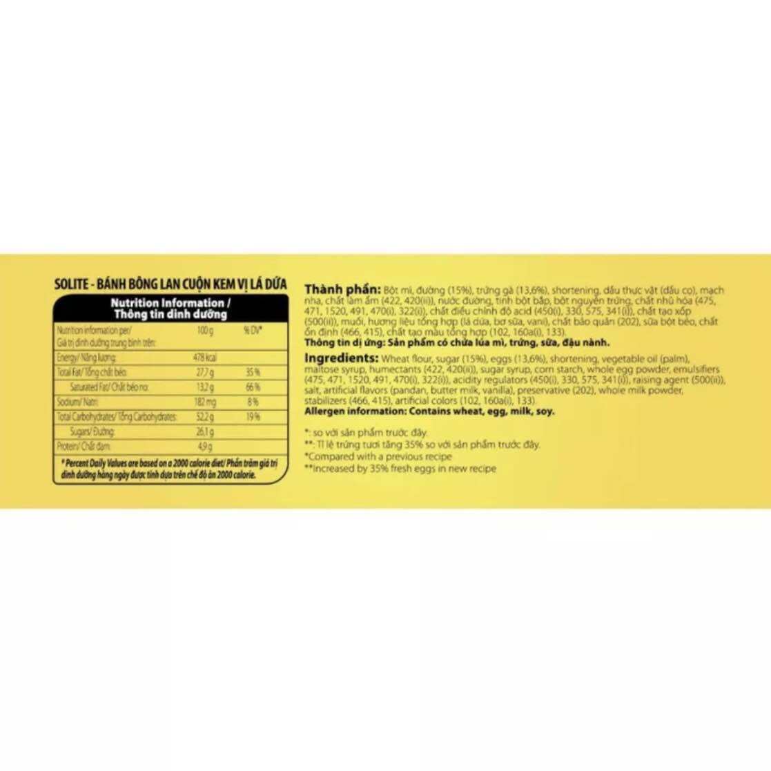 Bánh bông lan cuộn Solite Kinh Đô hộp 20 cái (360g). 