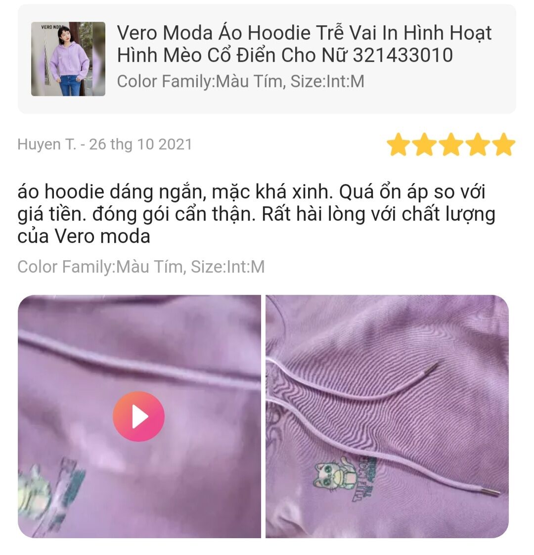 Thanh lý áo nỉ Vero Moda size M màu tím