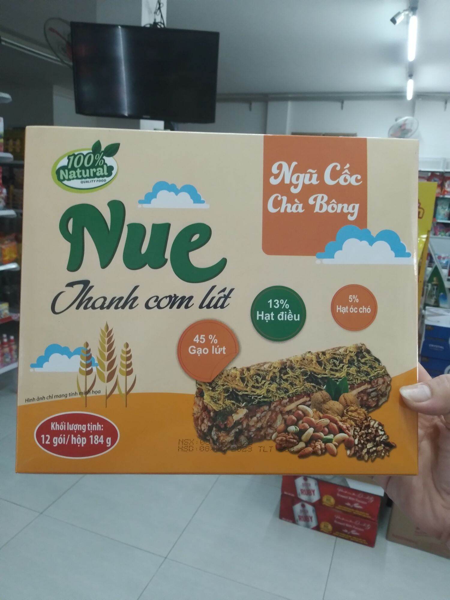 Bánh NUE ngũ cốc chà bông thanh gạo lứt hộp 184g