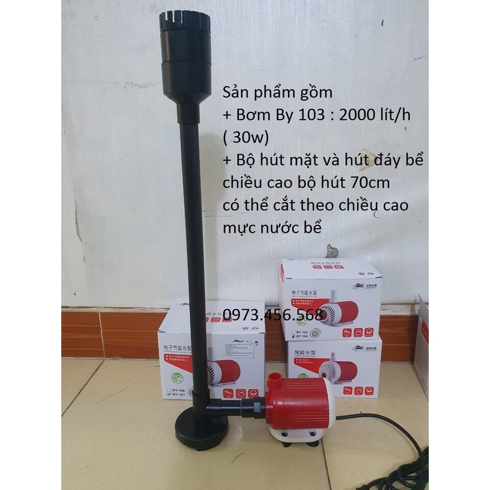 Bơm bY 103 + Bộ hút mặt và hút đáy bể dành cho bể cá, hồ cánh cho bể cá, hồ cá