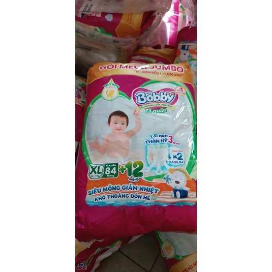 [ MUA 1 TẶNG 1 ] TÃ QUẦN BOBBY MEGA JUMBO GẠO NON XL84 + 8 MIẾNG