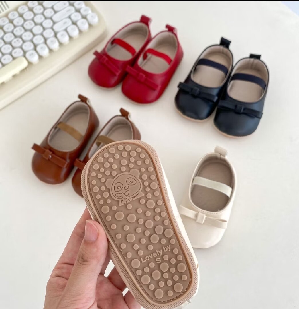 Giày Búp Bê Da Đế Mềm Chống Trượt Đính Nơ Xinh Xắn Cho Bé Gái, Size L-13 CM