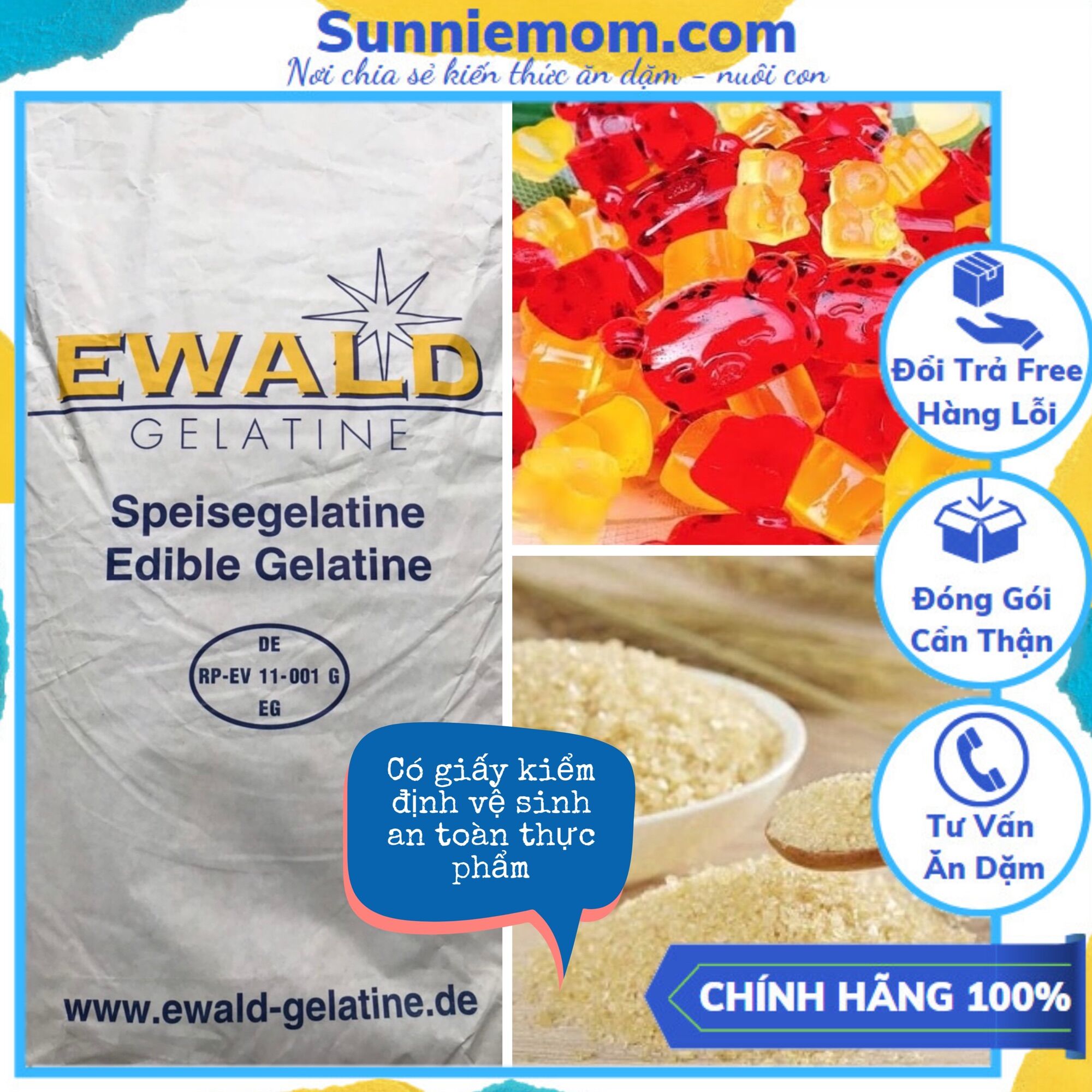 Gelatine Ewald Đức dạng bột làm kẹo dẻo, làm thạch 250 Bloom