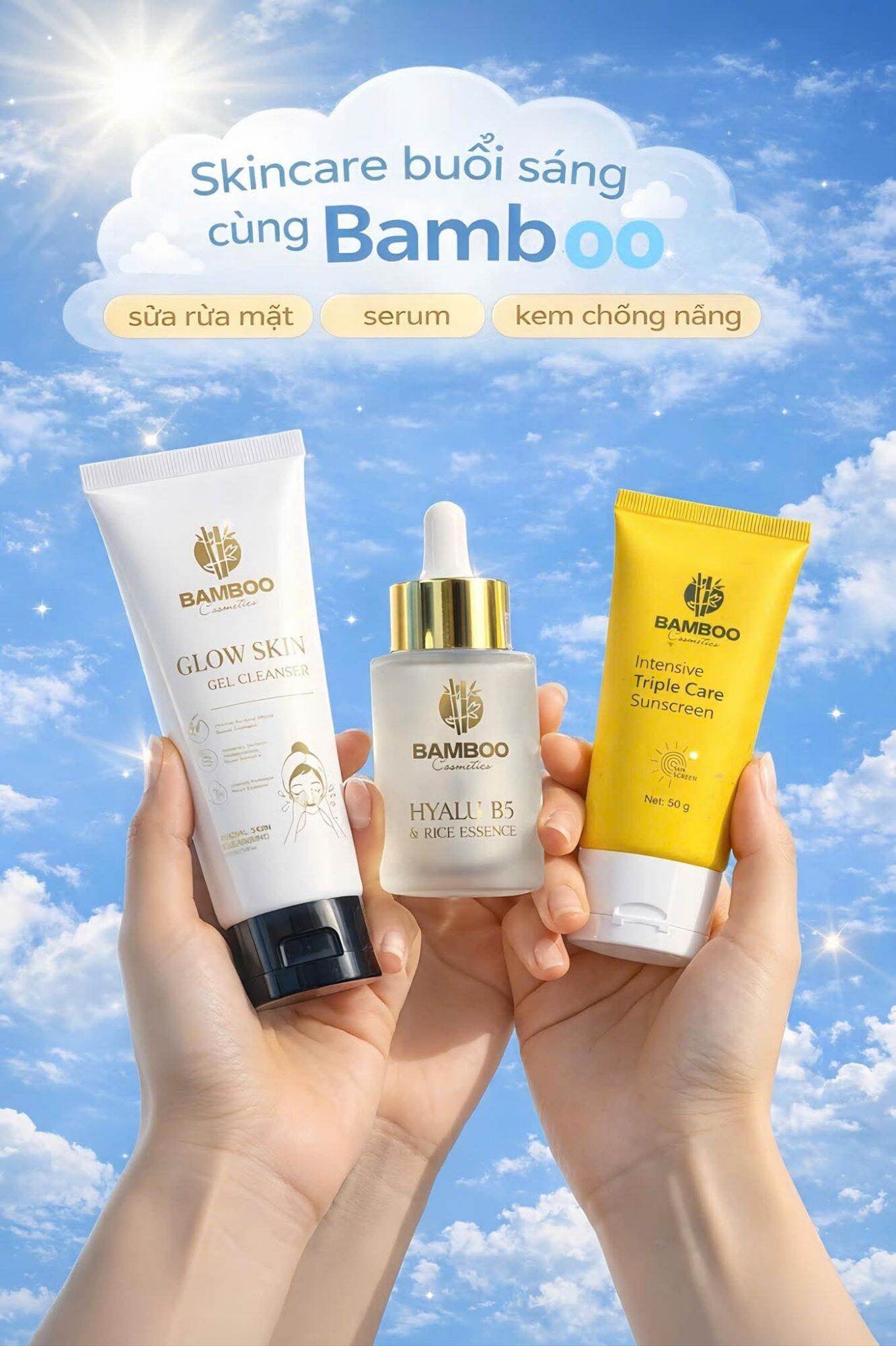 Combo kem chống nắng serum B5 và sữa rửa mặt Bamboo - Dưỡng ẩm da mặt chuyên sâu