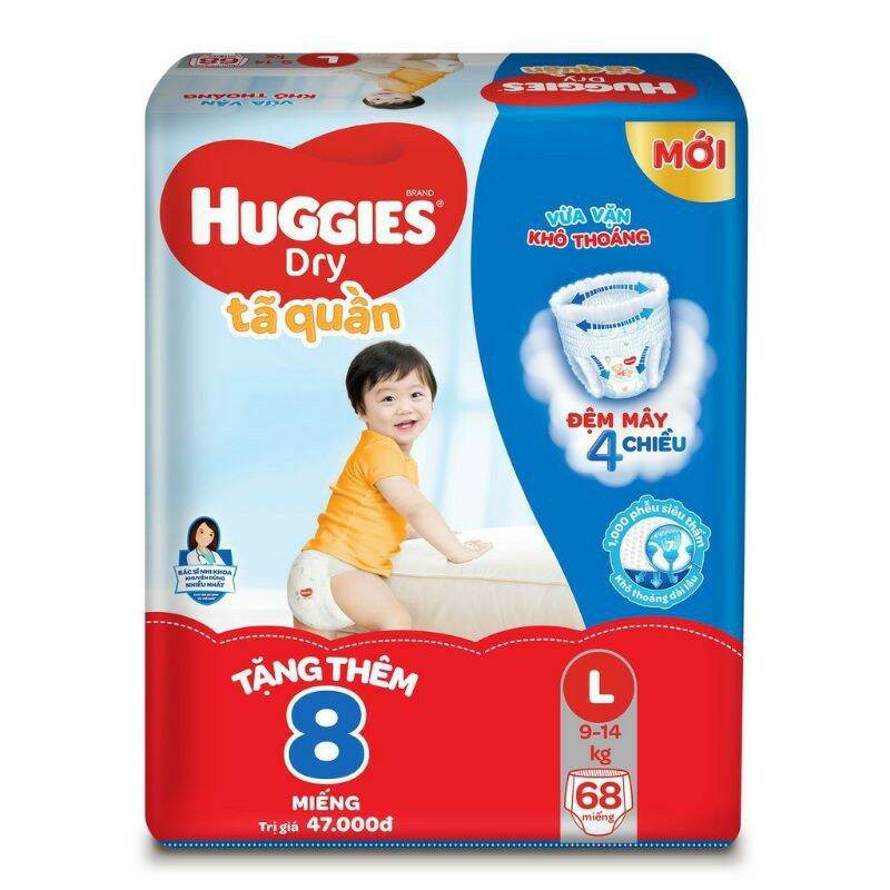 (CỘNG 8 MIẾNG) Bỉm Quần Huggies M74+10/L68+8/XL62+8(đệm mây co dãn 4 chiều)