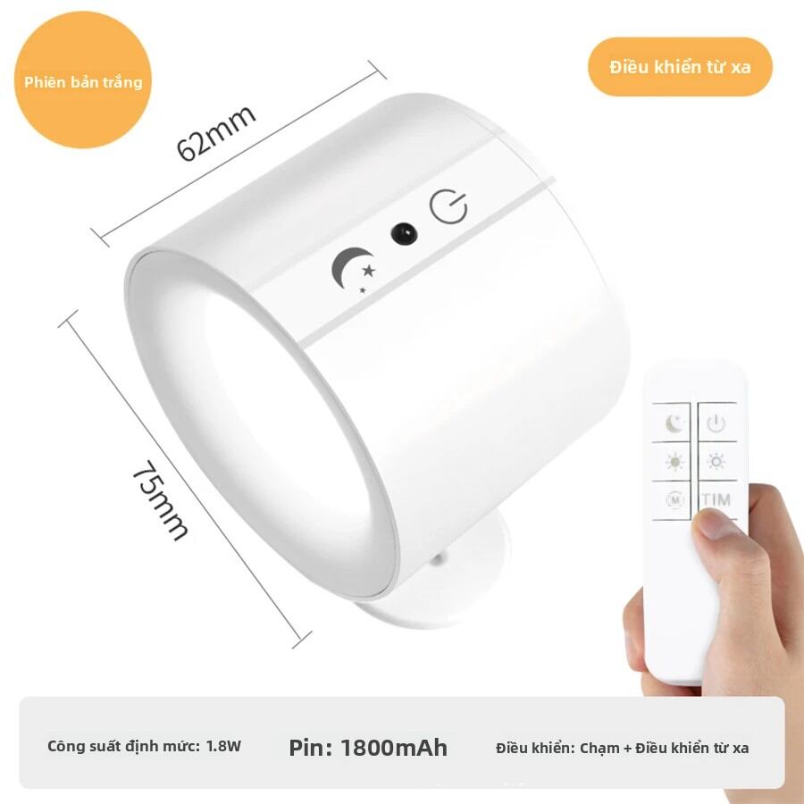 Đèn LED Treo Tường Hai Đầu Điều Khiển Cảm Ứng 360 Độ Xoay Được Không Dây Đèn Ngủ Màu Đen/trắng Đèn Tường Hiện Đại Cho Phòng Ngủ