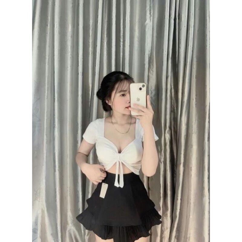 Áo croptop cột nơ có mút ngực n2