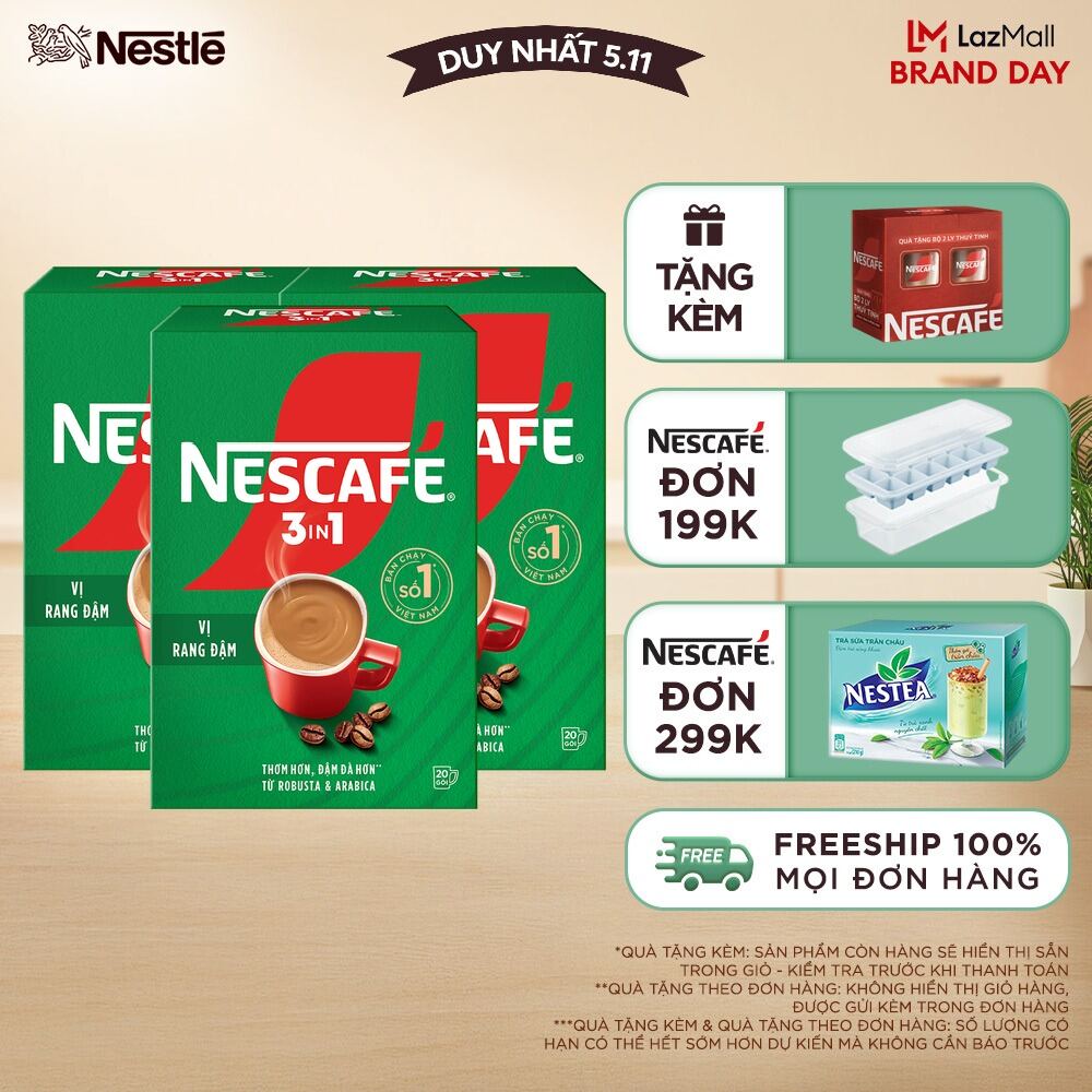 [ƯU ĐÃI THÁNG 11] [FREESHIP TOÀN QUỐC] Combo 3 hộp NESCAFÉ 3in1 VỊ RANG ĐẬM (16g x 20 gói)